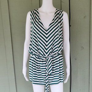 TALBOTS Green Striped Peplum Jersey Top w/ Belt Small S